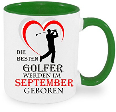 Die besten Golfer werden im September geboren - Kaffeetasse mit Motiv, Tasse mit Druck, auch individuell mit Spruch, Foto, Wunschtext, Wunschname (Grün)