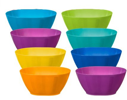 Fingey Plastic Garden and Picnic Microwave Safe Assorted Colours Plates and Tumbler Pack of 8 (Bowls)