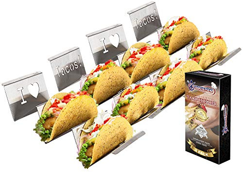 KITCHENATICS Soportes Para Tacos Mexicanos - Bandeja Para Tacos Lisa Para 2 o 3 Tacos - Paquete de 4 Unidades