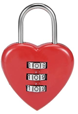 Sourcingmap 3 chiffres Cadenas à combinaison, 3 mm à anse, verrou en alliage de zinc en forme de cœur, Rouge