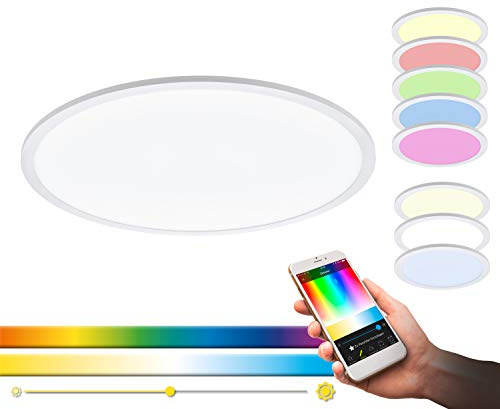 EGLO connect LED Deckenleuchte SARSINA-C Panel, Smart Home Deckenlampe | Material: Aluminium, Kunststoff, Farbe: Weiß, Ø 80 cm, inkl. Fernbedienung, dimmbar, Weißtöne und Farben einstellbar
