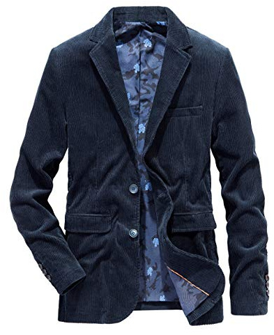 chouyatou Men's Vintage Casual Work Wear Corduroy Suit Blazer Jacket Sport Coat (X-Large, Dark Blue)