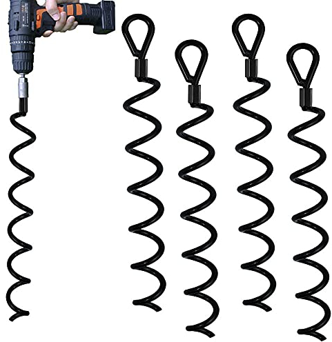 Jayzod 46cm Spiral Earth Ground Hochleistungs-Schuppenanker-Kit Ideal als Hundebinder-Pfahl Sichern von Tieren, Zelten, Vordächern, Schuppen, Carports, Schaukelsätzen, 4er-Pac