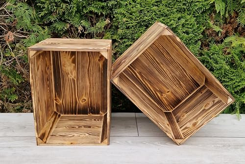 Générique Caisses en Bois Empilables Lot de 2 à 12 - Rangement Déco Vintage Rustique (Effet brûlé, 2)