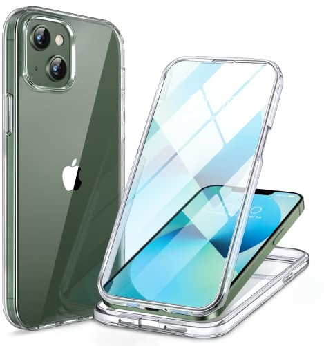 miracase Compatible with iPhone 13 Case 6.1inch, [Built-in Glass Screen Protector] Full Body Rubber Bumper Clear Back Case Cover (Clear) | [Built-in 9H Tempered Glass Screen Protector] Military Grade Drop Proof, 360 Shockproof Protection Clear Back Case Cover