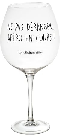 Les Vilaines Filles LA Chaise Longue - Verre à Vin 75 cl Apéro en Cours - Verre Transparent - Usage Dégustation, Design Humoristique - Taille 11.7 x 25 x 11.7 cm - Contenance 75 cl - Poids 180 g