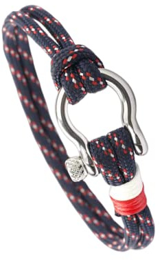 BIYONGDE Dark Blue Nautical String Sailor Rope Wrap Bracelet Wristband Bangle Steel Screw Marine Anchor Shackles, Two-row