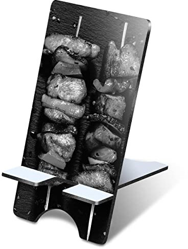 Destination Vinyl Ltd 1 x 3mm MDF Mobile Phone Stand - BW - BBQ Kababs Grill Tasty Food Wooden Stand Holder for Mobile Phone, Smartphone #38602