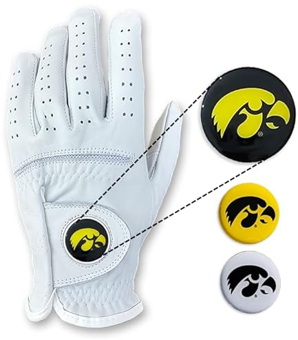 Scale Wear Design Hawkeyes Golf Glove with Markers – University of Iowa Golf Gloves with 3 Magnetic Ball Markers, Right Hand and Left Hand, Youth Boys, Men's, and Women's Golf Gloves, XS to XXL Sizes