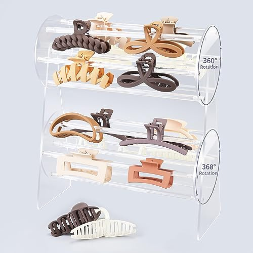 SNOWSTAR Acryl-Krallen-Organizer, 360 Grad drehbarer Klauen-Clip-Halter und Aufbewahrung, Haarspangen-Organizer, transparenter Ständer für Damen und Mädchen