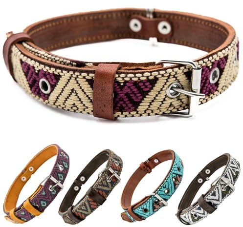 Paw Tribe Western-Hundehalsband – Leder bestickt Design für kleine, mittelgroße und große Hunde und Welpen – Azteken-Südwest für Jungen und Mädchen, weibliche und männliche Hunde – Halsband Para