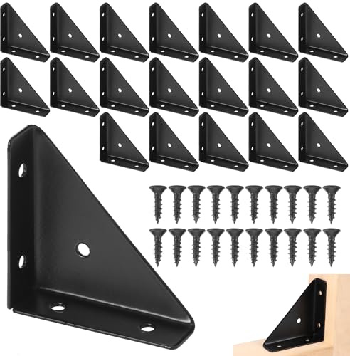 20 Stk Winkel Eckwinkel, 65x65 mm Eckverbinder Metall Schwarz | Winkelverbinder für Schreibtischbettkante Möbelwinkel 90 Grad Verbindungsstütze mit 80 Schrauben, Schraubendreher