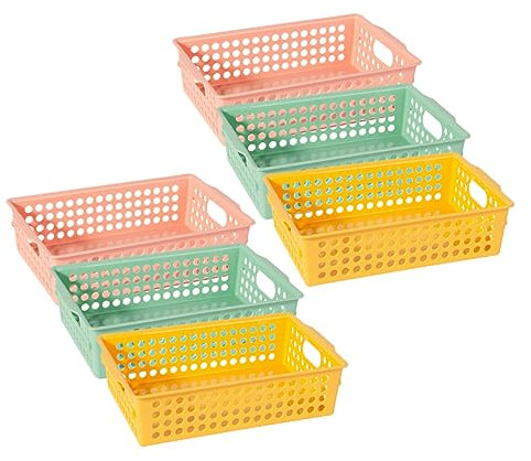 STOBAZA 6pezzi Contenitore Portaoggetti in Plastica Con Manico Cestino Per Organizzare Cucina Bagno Casa Per Contenere Articoli Per Ufficio Cosmetici Frutta e Ortaggi