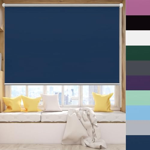 Verdunkelungsrollo Ohne Bohren 105 x 130 cm Sonnenschutz Blickdicht Seitenzugrollo Verdunkelungs-Rollo Höhe Stufenlos Verstellbar für Fenster & Tür, Dunkelblau