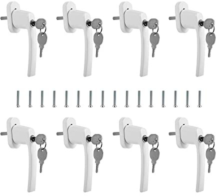 Izrielar 8X Fenstergriff Abschließbare Aluminium Kindersicherung Fensterschloss mit Schloss in Stiftlänge 35mm, Fenster sicherungen einbruch Aluminium, Weiß