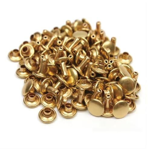 100 Pcs Leather Rivets, 10mm x 10mm Double Cap Rivets Metal Studs for Clothes Shoes Handbag Belts Crafts, Gold