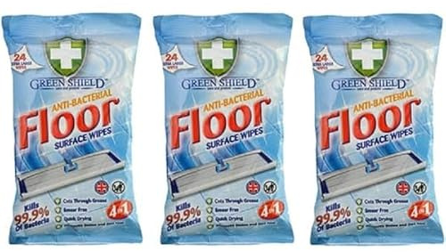 3 x GREENSHIELD ANTIBAC Floor Surface Wipes Packs of 24 Extra Large Wipes (72 Wipes)