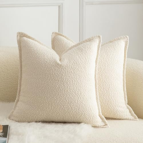 Mandioo 2er Set Dekorativer Kissenbezug Woven Textured Sofakissen Dekokissen Kissenbezüge Super Soft Premium Simple Design Wurfkissenbezug Schlafzimmer Wohnzimmer Beige 45x45cm