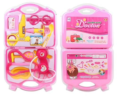 Valigetta Dottore Bambini, 15 Pezzi Set Medico Giocattolo Giocattoli Finto Dottore Kit con Custodia per il Trasporto, Stetoscopio Giochi di Ruolo Medico Regalo per Bambini Bambine (Rosa)