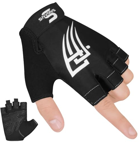 SAWANS Guanti da Palestra per Sollevamento Pesi per Uomo e Donna, Allenamento Fitness, Allenamento, Traspirante, Antiscivolo, Imbottito in Silicone, Protezione per l'impugnatura, trazioni con Mezze