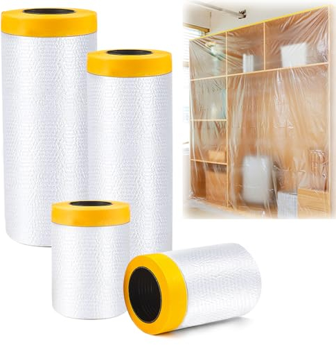 Jeinbuil Malerfolie mit Klebeband 4 Rollen, Abdeckfolie Maler (280cm+150cm+55cm+55cm)*15M Abdeckfolie Stark