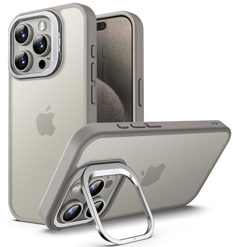 JETech Hülle mit Ständer für iPhone 15 Pro, Titan Natur