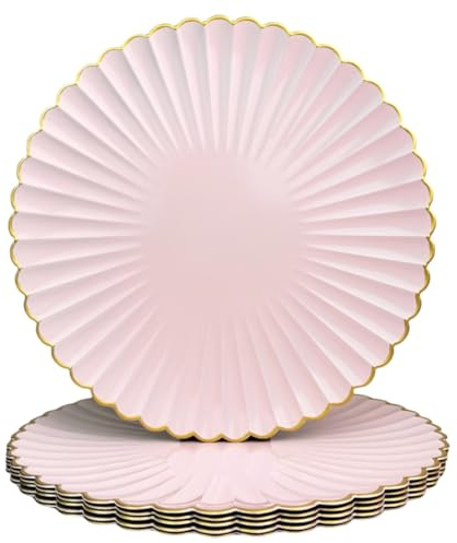 UOEKCS Pink Dinner Plate Chargers, 33cm Plastic Charger Plates, Decorative Chargers for Wedding Party Table Decoration (Pack of 6)