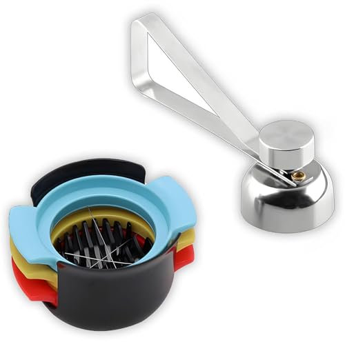 CVNRCLP 3-in-1 Egg Topper & Slicer Set - Stainless Steel Egg Cracker and Multifunctional Shell Separator for Raw, Soft & Hard Boiled Eggs, Plus Soft Fruit - Essential Kitchen Gadget