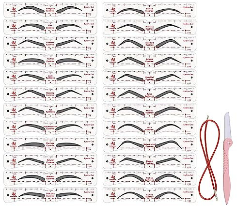 Set di 24 stencil per sopracciglia, modello per sopracciglia, strumento per modellare il trucco, contiene 24, riutilizzabile per sopracciglia con cinghia, Et 1 rasoio