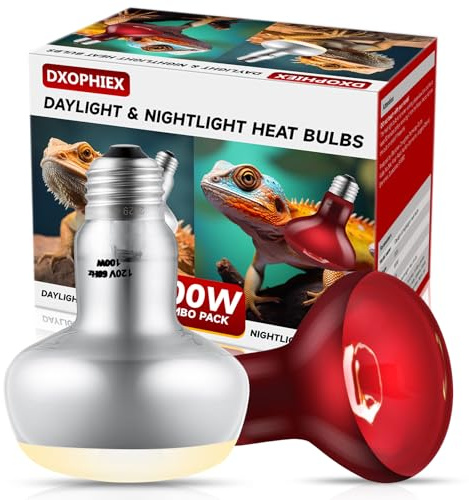 DXOPHIEX 2 Pack 100W Reptile Heat Lamp Bulbs Reptile Heat Bulbs, UVA Basking Bulb and Infrared Light Bulb Combo, Basking Light for Bearded Dragon, Turtles, Snake and Lizard