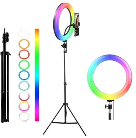 EasySpeed 2.1M Palo Selfie Trípode Aro de Luz con, Control Remoto LED Trípode Portátil, Aro de Luz para Grabar Vídeo y Retransmitir en Vivo en Youtube, Instagram, Compatible con Teléfonos(26cm)