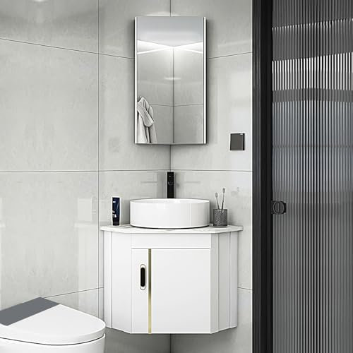 LLZJDDPLY Eckwaschbecken mit unterschrank & spiegelschrank, Bad möbel modern Set, Badezimmerschränke mit Kalt und Warmwasserhahn, Badmöbel Set for kleine bäder(43cm/16.5in)