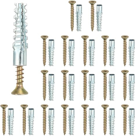 PATIKIL 20 Pcs Ancres Pour Mur Creux Avec Vis 0.2 x 1.57, Kit D'Ancres Pour Mur En Acier Pour Réparation De Trou De Charnière En Bois, Béton Ou Plâtre, Argenté (6 x 32mm)