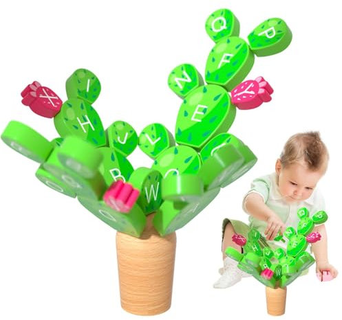 Balance-Kaktus-Spielzeug, Kaktus-Stapelspielzeug – Baby-Kaktus-Spielzeug aus Holz mit Alphabet-Design | Gebäudeset, Früherziehungsaktivitäten, Spaß für die Kinder,