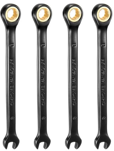 QUARKZMAN 4Pcs Llave de Trinquete 8mm Métrica de Boca Abierta 72 Dientes Acero CR-V Niquelado Llave Combinada de Trinquete de 12 Puntos para Tuercas y Pernos