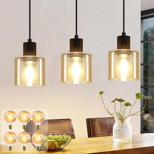 ZMH LED Hängelampe Esstisch Pendelleuchte 3 Flammig Vintage Esstischlampe | Hängend E27 Hängeleuchte Metall Esszimmerlampe Retro Pendellampe für Wohnzimmer Küche Esszimmer mit 6 x G80 Leuchtmittel