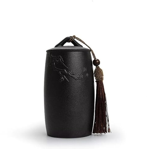 Vintage Ceramic Tea Caddy, Tea Storage Jar with Lid Japanese Tea Cans | Ashes Animal Urns Sealed Storage Jar Lid for Loose Tea Coffee Herbs(Nero)