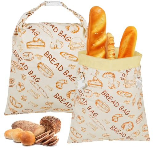 Beeswax Bread Bag for Homemade 2 Pack Reusable Natural Beeswax Linen Sourdough Bag with Buckle 43×30cm Portable Bread Storage Bags Fresh Keeping for Home Picnic, Freezer Safe