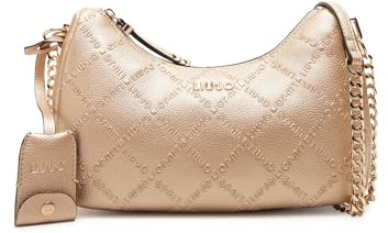 Liu Jo Borsa a tracolla con catena, motivo in rilievo, oro champagne, pelle sintetica