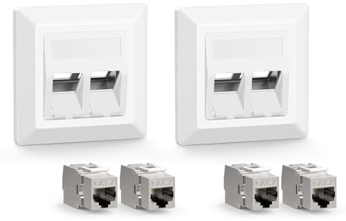 VCELINK 2Port Netzwerkdose Unterputz und CAT7 Keystone RJ45 Modul, Lan Dose | 2 x RJ45 Ethernet Datendose, STP Vollgeschirmt, DSL Patchkabel Verlegekabe, Innenausbau