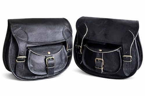 american blue Sacs de selle de moto, sac latéral de vélo, sac à outils de vélo, sacs de selle, sacs de moto, sac de selle de vélo, sac en cuir (2 sacs) (Black Crafted Pair)