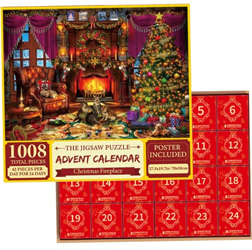 Countdown Calendar, Jigsaw Advent Calendar 2023 for Adults Kids 24 Days Christmas Countdown 1008 Pieces Xmas Themed Christmas Decorations, Decorations