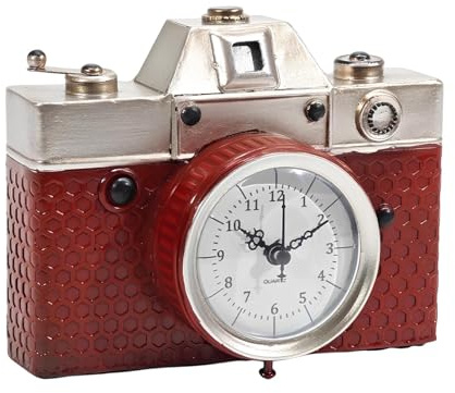 Orologio a Forma di Macchina Fotografica Vintage in Metallo Movimento al Quarzo Quartz Orologio da Srivania con Lancette Soprammobile Regalo Casa Ufficio Stile Retrò Orologi Arredamento da Appoggio