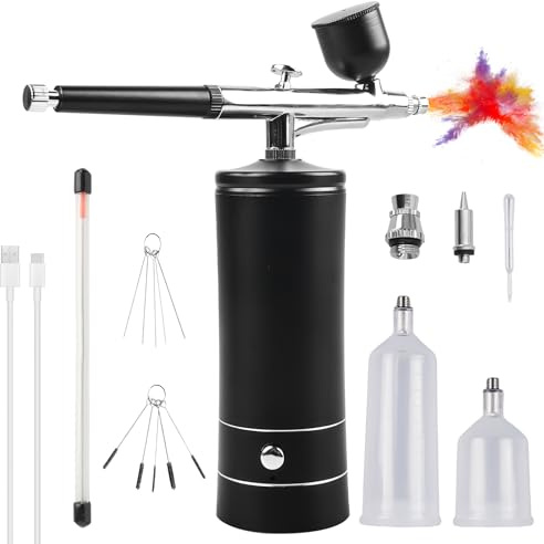 Behogan Set di compressore portatile per aerografo portatile con compressore, set di compressori Air Brush Wireless Mini Handheld Dual Action Ai rbrush per pittura, tatuaggi, nail art
