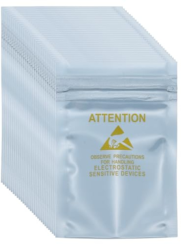 QUARKZMAN 100 Pcs Bolsas Antiestáticas 2.4 x 3.5 Bolsa Reutilizable De Protección ESD con Etiquetas para Disco Duro HDD SSD Dispositivos Electrónicos Placas Madre, Color Gris Plateado