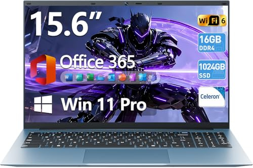 SGIN 15.6 Zoll Laptop, 16GB RAM 1024GB SSD Celeron Quad-Core (Up to 2.9GHz), Office 365, 1920 * 1080 IPS FHD 7000mAh Battery, WiFi 6 BT5.2, Full-Function Type-C