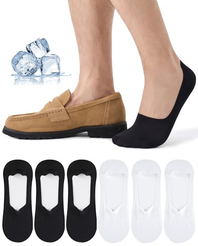 Effeet Chaussettes Invisibles Homme Respirantes, Socquettes Homme Fraîches avec Double Silicone Antidérapant, Chaussettes Basses Fines pour Mocassins Chaussures Bateau Sneakers 6 Paires 43-46