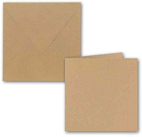 50x Quadratisches Faltkarten SET aus Kraft-Papier in sandbraun 15,7 x 15,7 cm - Doppel-Karten und Briefumschläge aus Recycling-Papier - Serie UmWelt