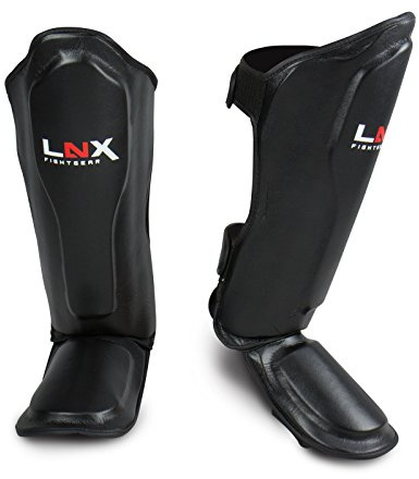 LNX Schienbeinschoner Muay Thai Pro Fight - Schienbeinschutz für Kampfsport Kickboxen Spannschützer S M L XL schwarz Herren Damen