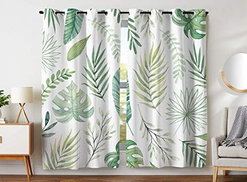 YISUMEI - Gardinen Blickdichter - Grüne Palmblätter,245 x 140 cm 2er Set Vorhang Verdunkelung mit Ösen für Schlafzimmer Wohnzimmer